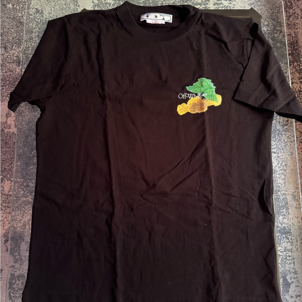 Off-White Black T-Shirt with Green and Yellow Logo Sz XL (Worn 2 times)